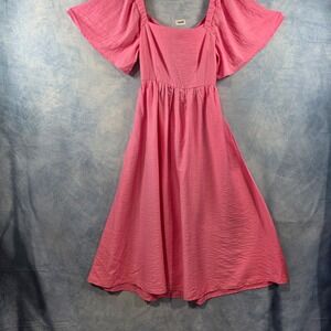 A New Day Pink Flutter Sleeve Tie Back Cutout Midi Dress Womens Small